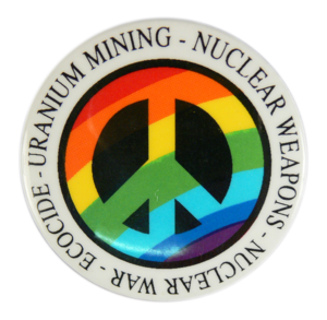 This badge was produced by People for Nuclear Disarmament (PND), one of Australia’s oldest peace groups.