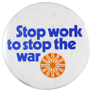 This badge was produced as part of the Vietnam Moratorium campaign of the early 1970s. Three large moratorium rallies were held throughout Australia to protest the country’s involvement in the Vietnam War. It features the Moratorium campaign logo.