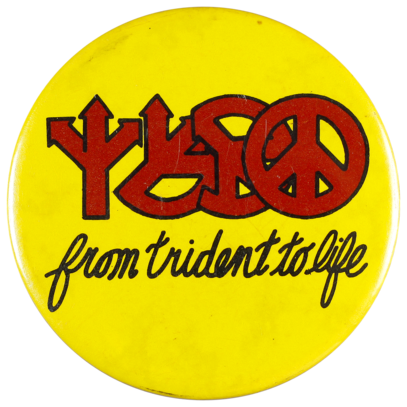 This badge was worn to protest against nuclear weapons.