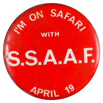 Badge created in the 1960s by the community group the Secondary Schools Aboriginal Affairs Fund to promote the advancement and self-determination of the Australian Indigenous population.