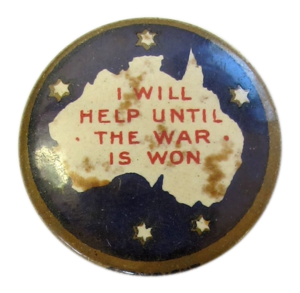 Fund-raising badges were routinely produced in Australia during the First World War. They were sold in trams and buses, at railway stations and at rallies. This badge dates from around the time of the first conscription plebiscite in 1916.