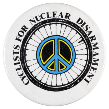 This badge is one of many produced by community groups and activists in the 1980s in support of the anti-nuclear movement.