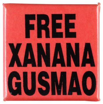 This badge was produced as part of the campaign calling for the release from prison of East Timorese independence leader Xanana Gusmão.